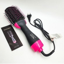 Одноступенчатый фен расчёска щетка для укладки волос стайлер 3 в 1 One Step Hair Dryer and Styler 1000 Вт Чёрно-розовый (2244)
