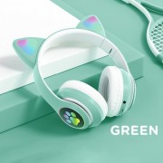 Бездротові Bluetooth-навушники "Котячі вушка" з мікрофоном та FM радіо Cat STN-28 AUX з підсвіткою Зелені