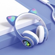 Бездротові Bluetooth-навушники "Котячі вушка" з мікрофоном та FM радіо Cat STN-28 AUX з підсвіткою Сині