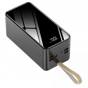 Павербанк Power bank 4 роз'єми I-Battery 80000 mAh з ліхтариком та вбудованими кабелями Чорна