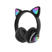 Бездротові Bluetooth-навушники "Котячі вушка" з мікрофоном та FM радіо Cat STN-28 AUX з підсвіткою Чорні